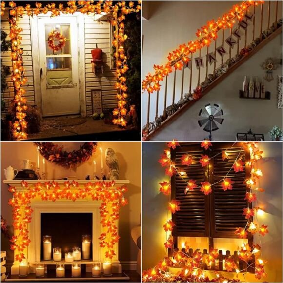 4 Pack Thanksgiving Decorations Fall Garland with Lights Fall Decorations for - Picture 6 of 7